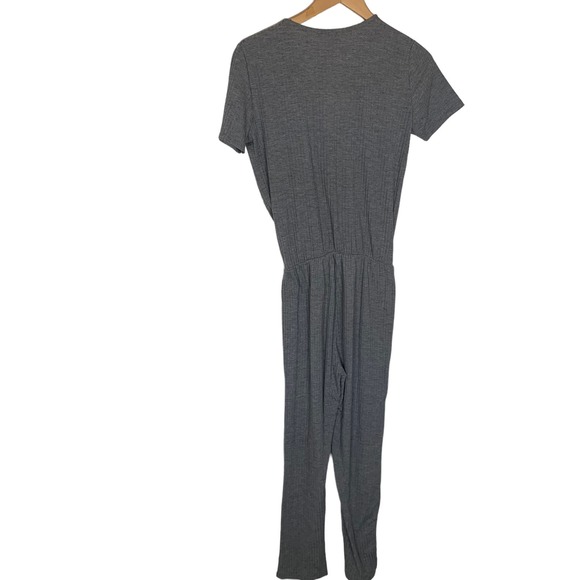 Zara Trafulc Wrap Maxi Jumpsuit Short Sleeve Ribbed V Neck Grey Size S - Picture 3 of 9
